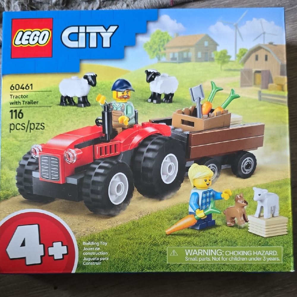 LEGO CITY Farmers, Red Tractor, Brown Trailer, Tools And Sheep.🐑